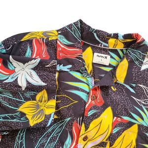 Hurley Domino Button Floral Shirt Men L Y2K Skate Core Streetwear Chest Pocket